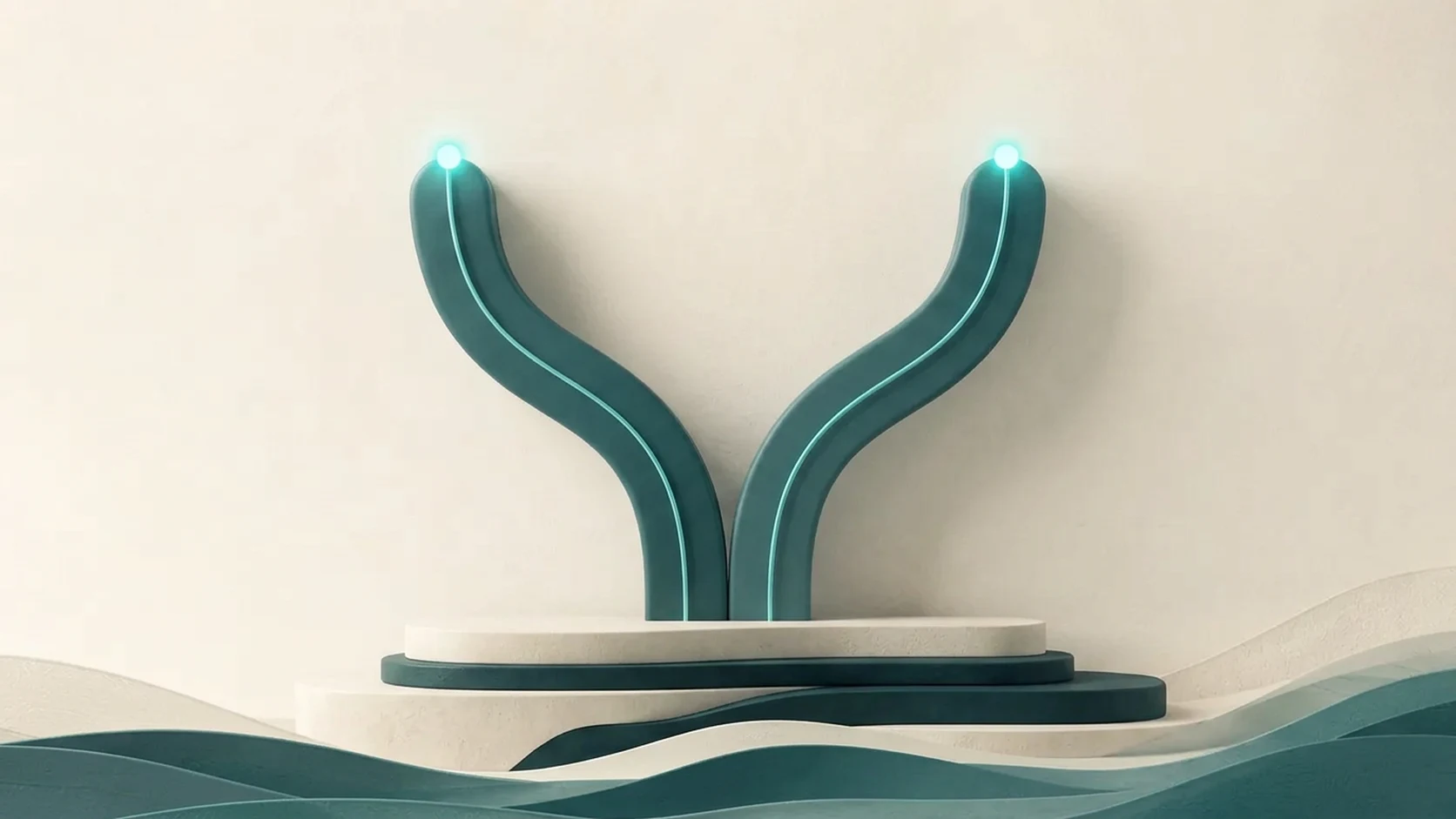 Abstrakte Illustration zweier plastischer Pfade, die sich aus einer geschichteten Grundfläche heraus gabeln.